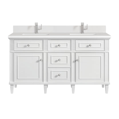 Renovate for Less Atlanta Lorelai 60" Double Vanity, Bright White w/ Single Hole 3 CM White Zeus Silestone Top & Backsplash
