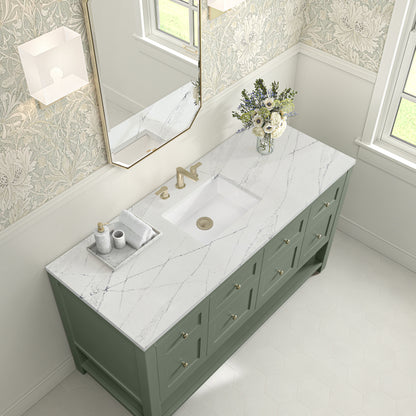 Renovate for Less Atlanta Breckenridge 60" Single Vanity, Smokey Celadon, w/ 3 CM Ethereal Noctis Quartz Top