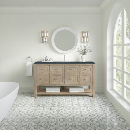 Renovate for Less Atlanta Breckenridge 60" Single Vanity, Whitewashed Oak, w/ 3 CM Charcoal Soapstone Quartz Top