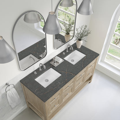 Renovate for Less Atlanta Breckenridge 60" Double Vanity, Whitewashed Oak w/ 3 CM Parisien Bleu Top
