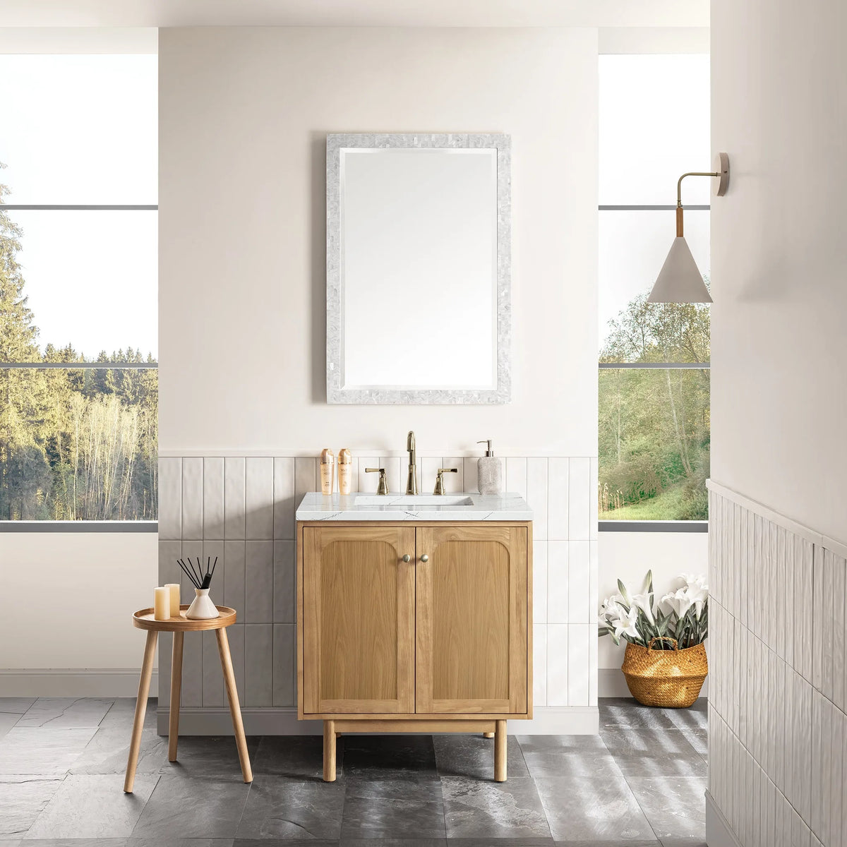 Laurent 30" Single Vanity, Light Natural Oak w/ 3 CM Ethereal Noctis Top