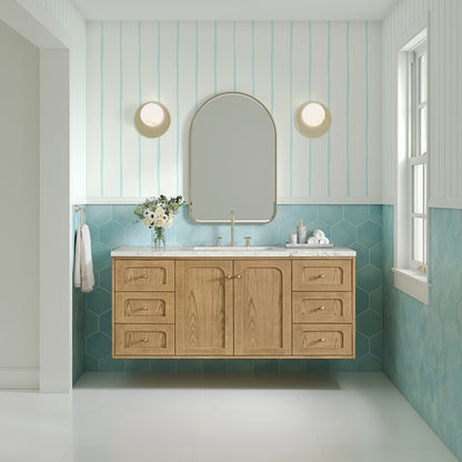Renovate for Less Atlanta Laurent 60" Single Vanity, Light Natural Oak, w/ 3 CM Victorian Silver Quartz Top