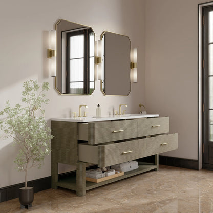 Lucian 72" Double Vanity, Pebble Oak w/ 3 CM White Zeus Silestone Widespread Top