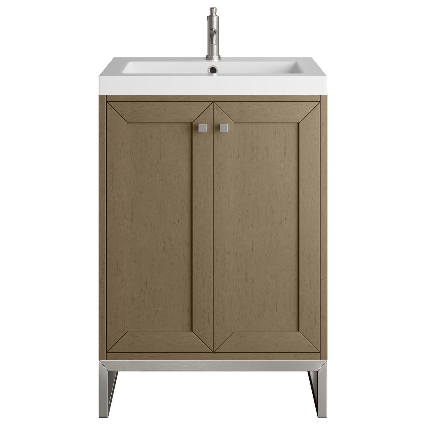 Renovate for Less Atlanta Chianti 24" Single Vanity, Walnut Whisper, Brushed Nickel, w/ White Glossy Composite Stone Top