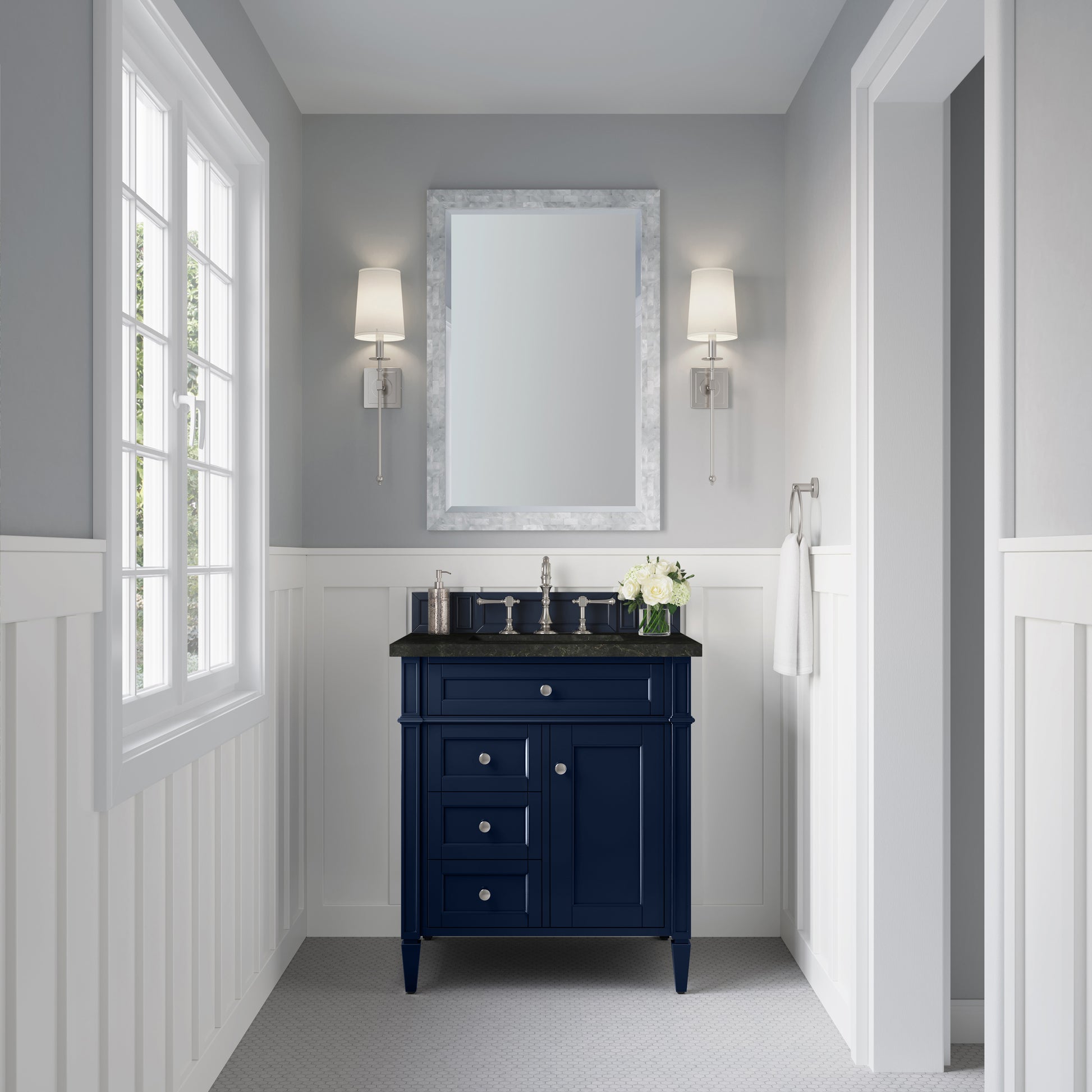 Renovate for Less Atlanta Brittany 30" Single Vanity, Victory Blue, w/ 3 CM Phantome Eclos Top