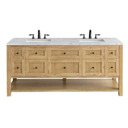 Renovate for Less Atlanta Breckenridge 72" Double Vanity, Light Natural Oak w/ 3 CM Carrara Marble Top