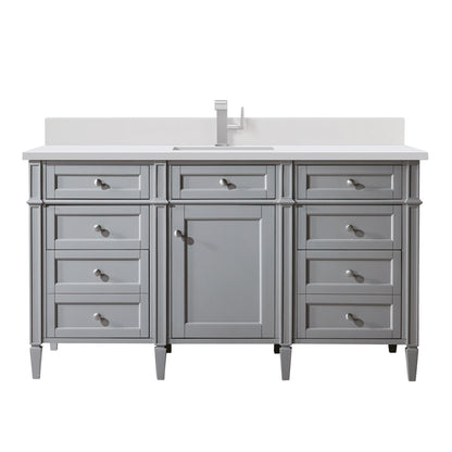 Renovate for Less Atlanta Brittany 60" Single Vanity, Urban Gray w/ Single Hole 3 CM White Zeus Silestone Top & Backsplash