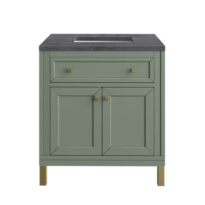 Renovate for Less Atlanta Chicago 30" Single Vanity, Smokey Celadon, w/ 3 CM Charcoal Soapstone Silestone® Top