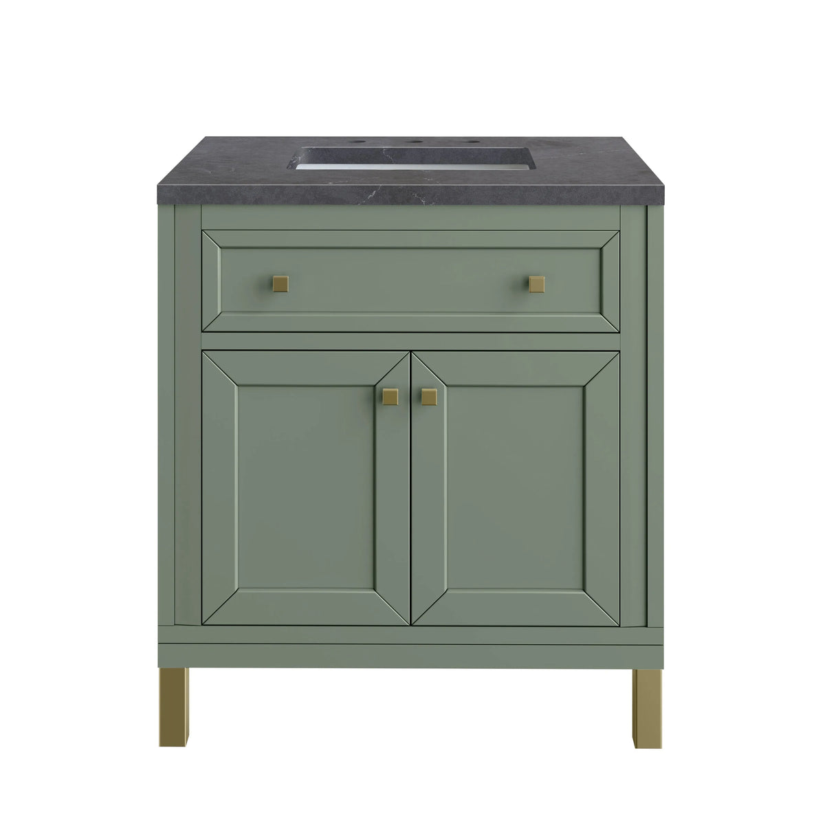 Chicago 30" Single Vanity, Smokey Celadon, w/ 3 CM Charcoal Soapstone Silestone® Top