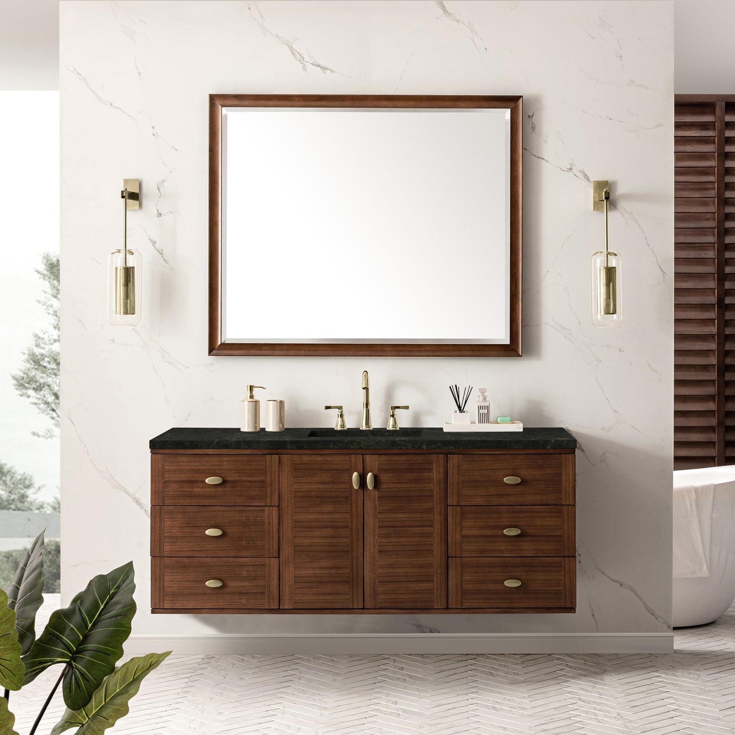 Renovate for Less Atlanta Amberly 60" Single Vanity, Mid-Century Walnut, w/ 3 CM Phantome Eclos Top