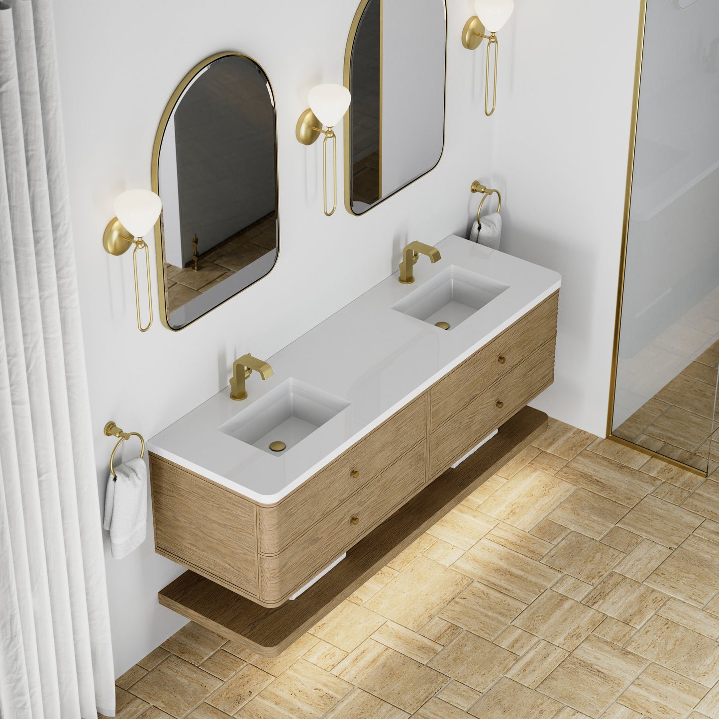 Renovate for Less Atlanta Allamari 72" Double Vanity, Dune Mist w/ Single Hole 3 CM White Zeus Silestone Top