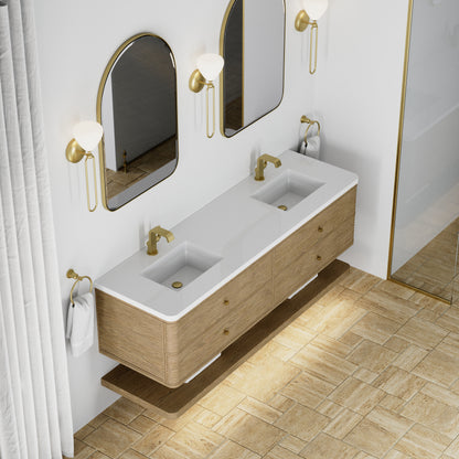 Renovate for Less Atlanta Allamari 72" Double Vanity, Dune Mist w/ Single Hole 3 CM White Zeus Silestone Top