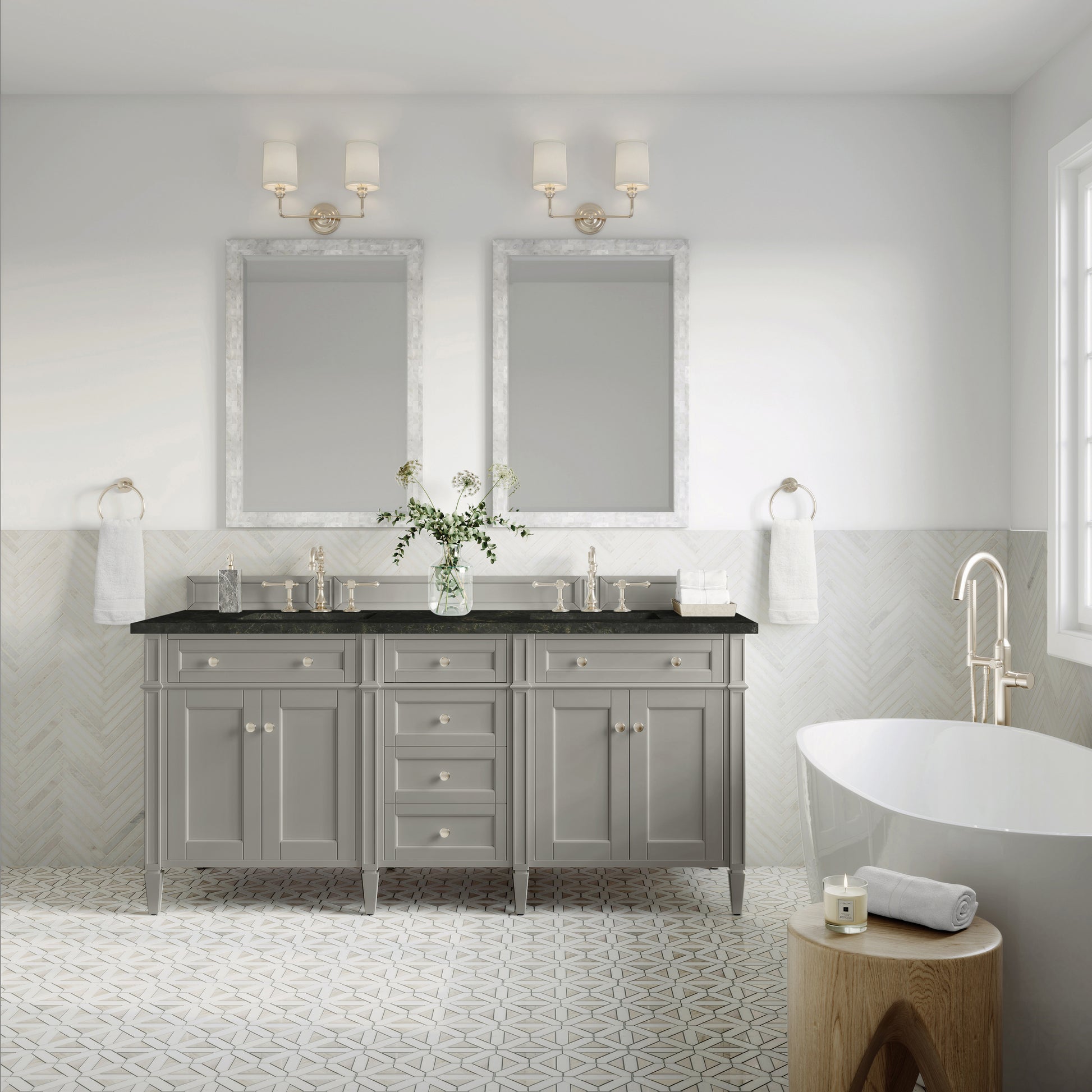 Renovate for Less Atlanta Brittany 72" Double Vanity, Urban Gray, w/ 3 CM Phantome Eclos Top