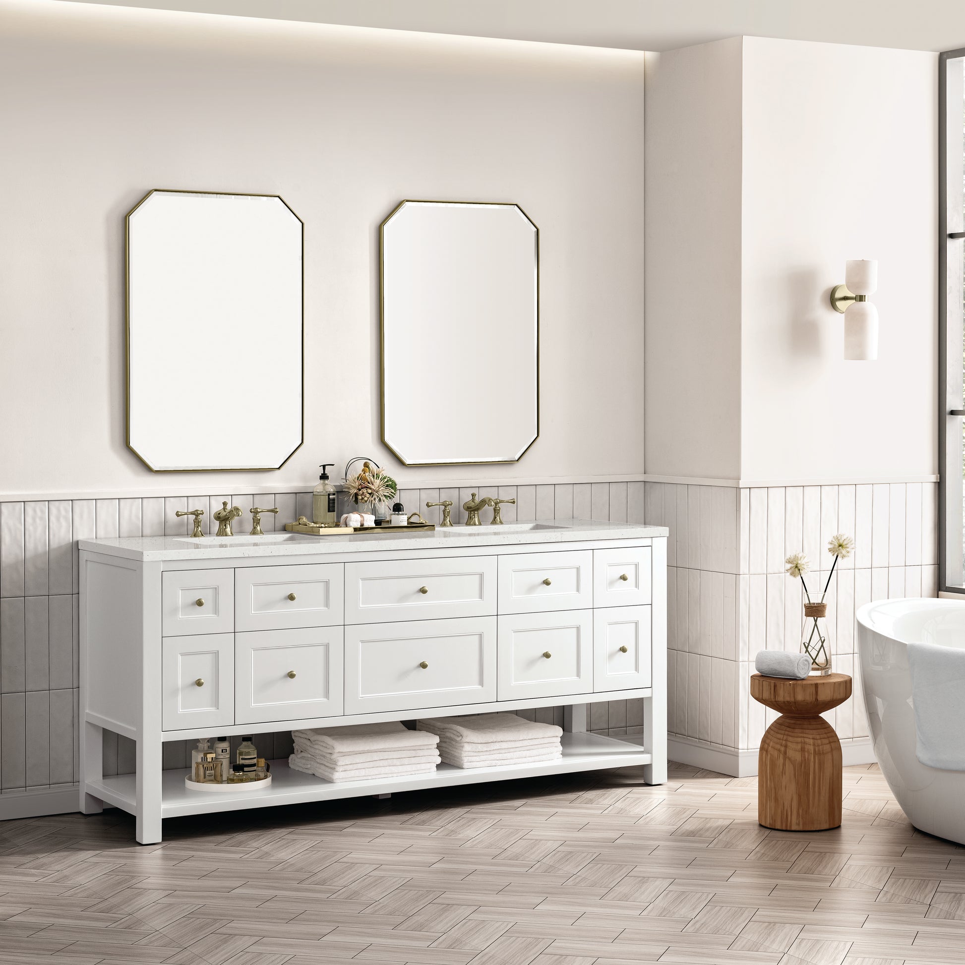 Renovate for Less Atlanta Breckenridge 72" Double Vanity, Bright White w/ 3 CM Lime Delight Top