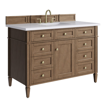 Renovate for Less Atlanta Brittany 48" Single Vanity, Pecan w/ 3 CM White Zeus Silestone Top