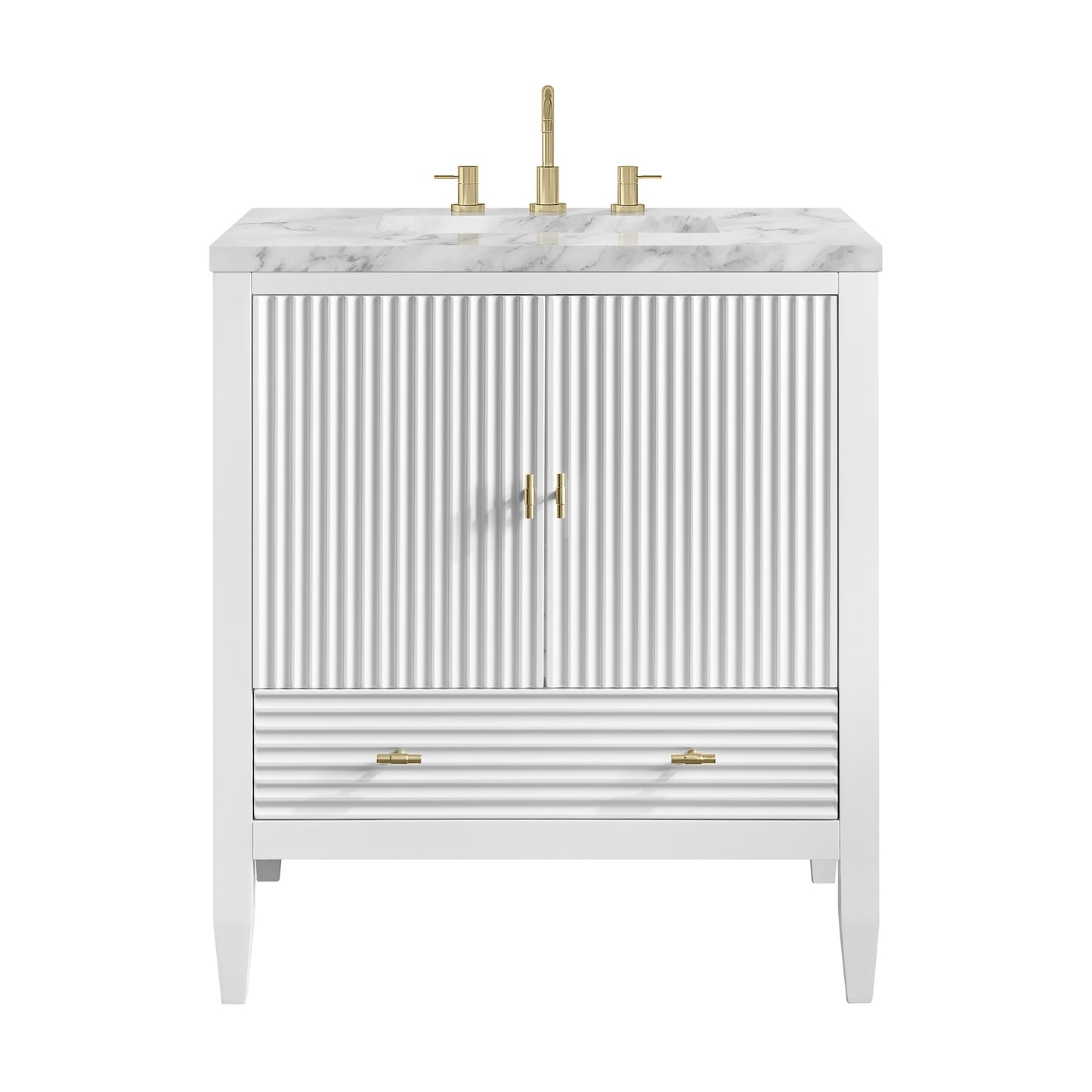 Renovate for Less Atlanta Myrrin 30" Single Vanity, Bright White w/ 3 CM Carrara Marble Top