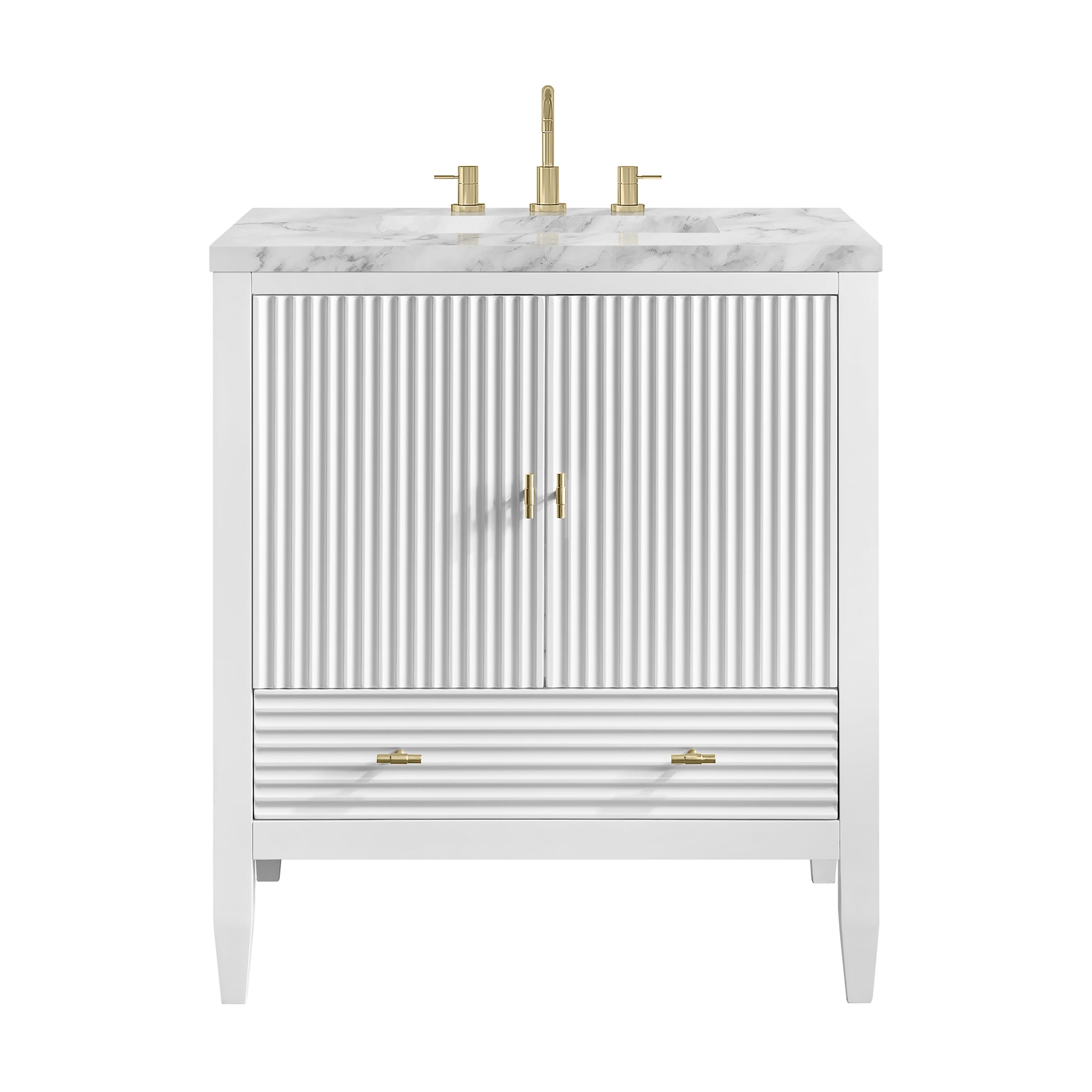 Renovate for Less Atlanta Myrrin 30" Single Vanity, Bright White w/ 3 CM Carrara Marble Top