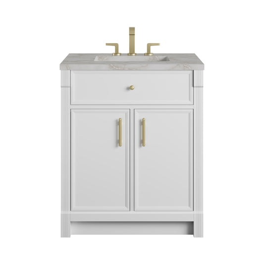 Bellshire 30" Single Vanity, Bright White w/ 3 CM Victorian Silver Silestone Top