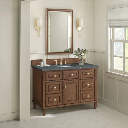 Lorelai 48" Single Vanity, Mid-Century Walnut w/ 3 CM Parisien Bleu Silestone Top w/FreePower Wireless Charger
