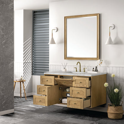 Renovate for Less Atlanta Laurent 48" Single Vanity, Light Natural Oak w/ 3 CM Victorian Silver Top w/FreePower Wireless Charger