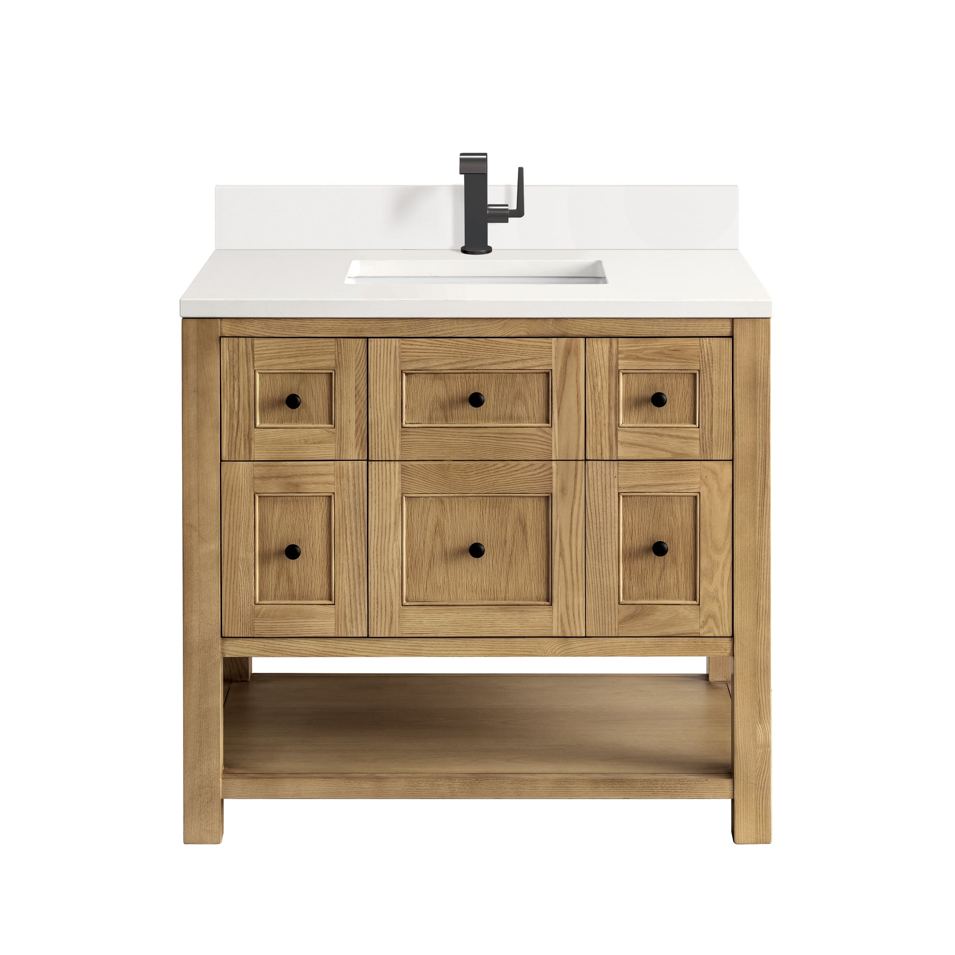 Renovate for Less Atlanta Breckenridge 36" Single Vanity, Light Natural Oak w/ Single Hole 3 CM White Zeus Top & Backsplash