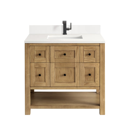 Renovate for Less Atlanta Breckenridge 36" Single Vanity, Light Natural Oak w/ Single Hole 3 CM White Zeus Top & Backsplash