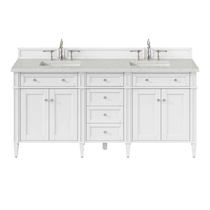 Brittany 72" Double Vanity, Bright White Vanity w/ 3 CM Lime Delight Silestone Top