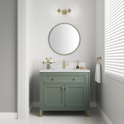Renovate for Less Atlanta Chicago 36" Single Vanity, Smokey Celadon, w/ Single Hole 3CM White Zeus Silestone® Top & Backsplash