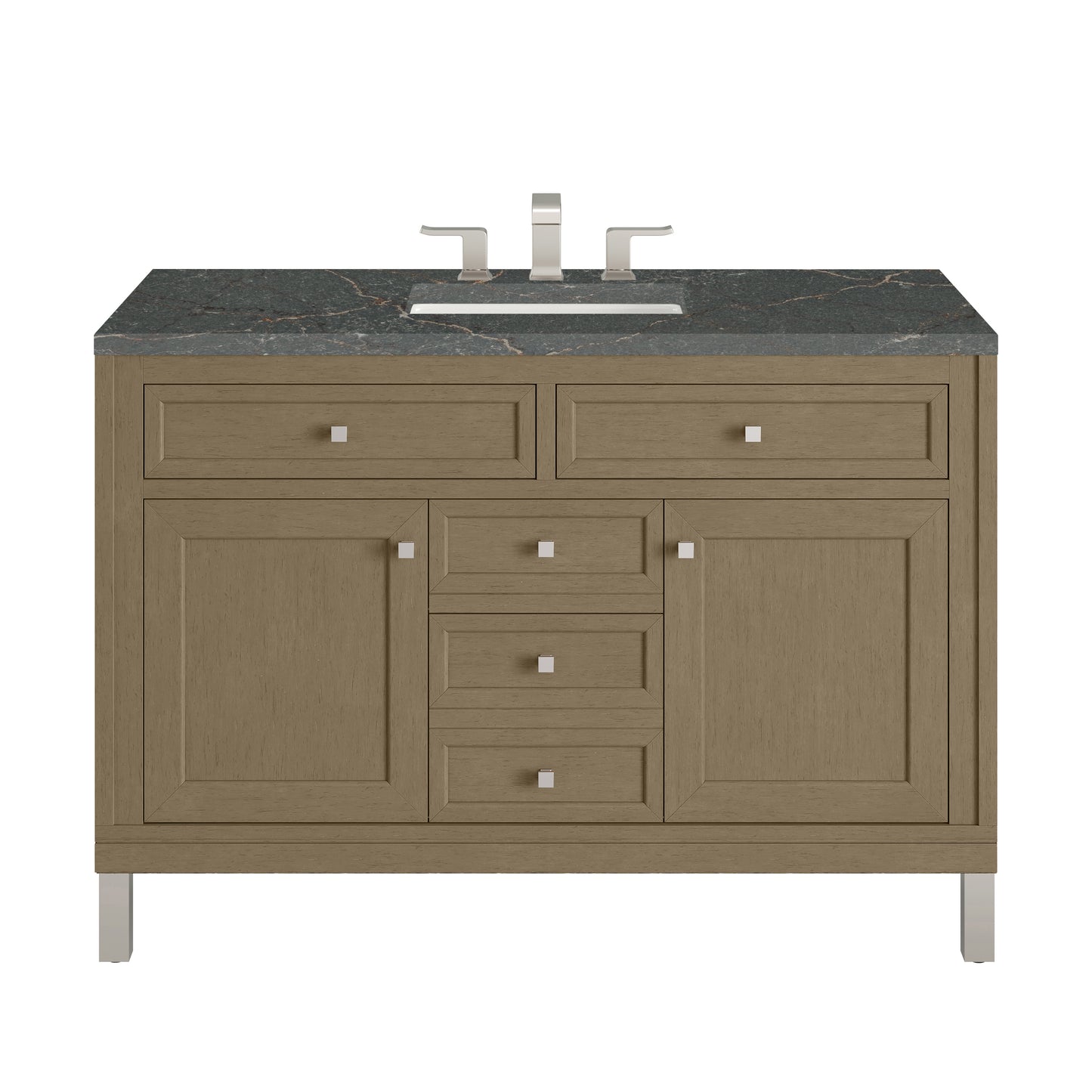 Renovate for Less Atlanta Chicago 48" Single Vanity, Walnut Whisper, w/ 3 CM Parisien Bleu Silestone® Top w/FreePower Wireless Charger