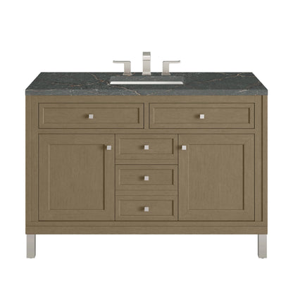 Chicago 48" Single Vanity, Walnut Whisper, w/ 3 CM Parisien Bleu Silestone® Top w/FreePower Wireless Charger