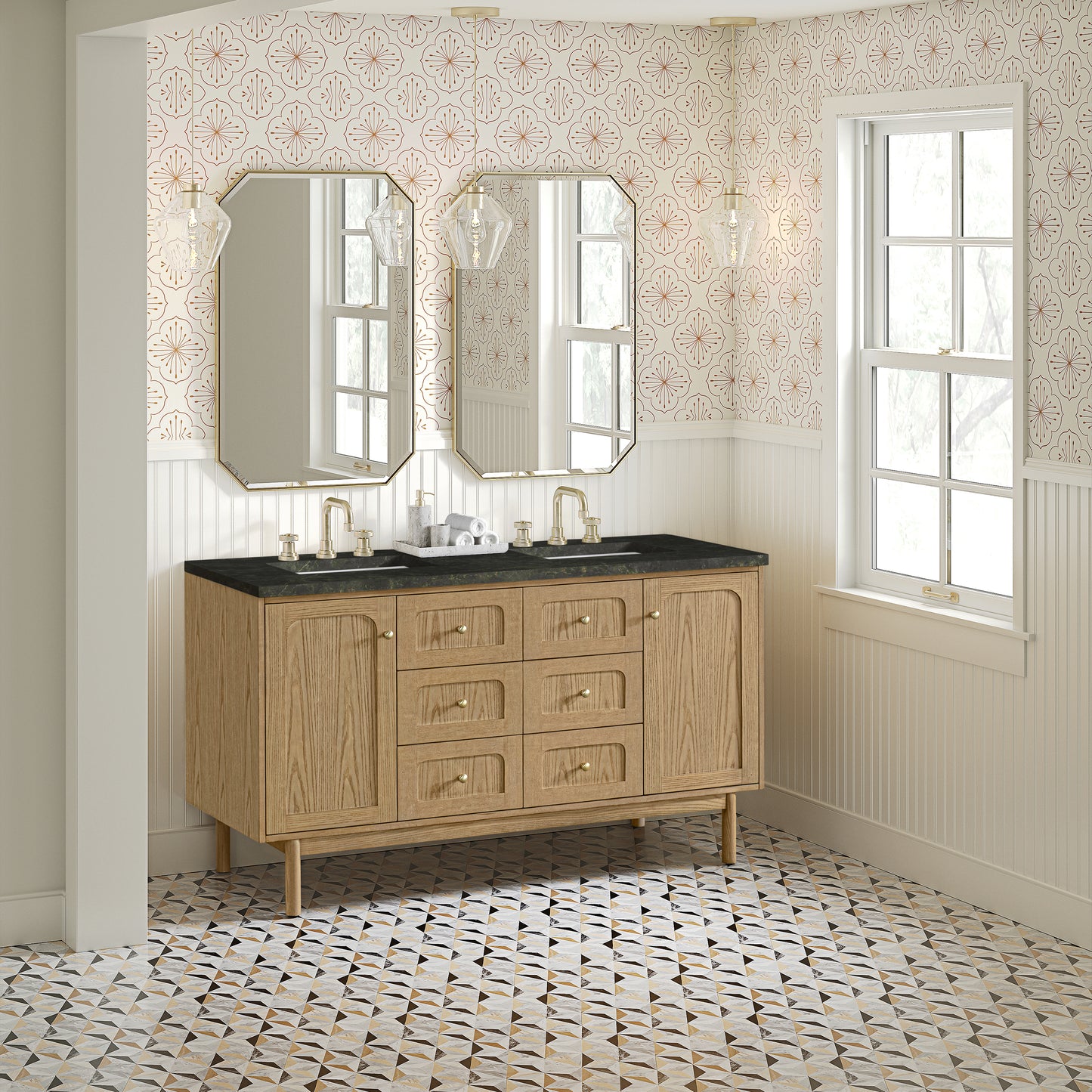 Renovate for Less Atlanta Laurent 60" Double Vanity, Light Natural Oak, w/ 3 CM Phantome Eclos Top