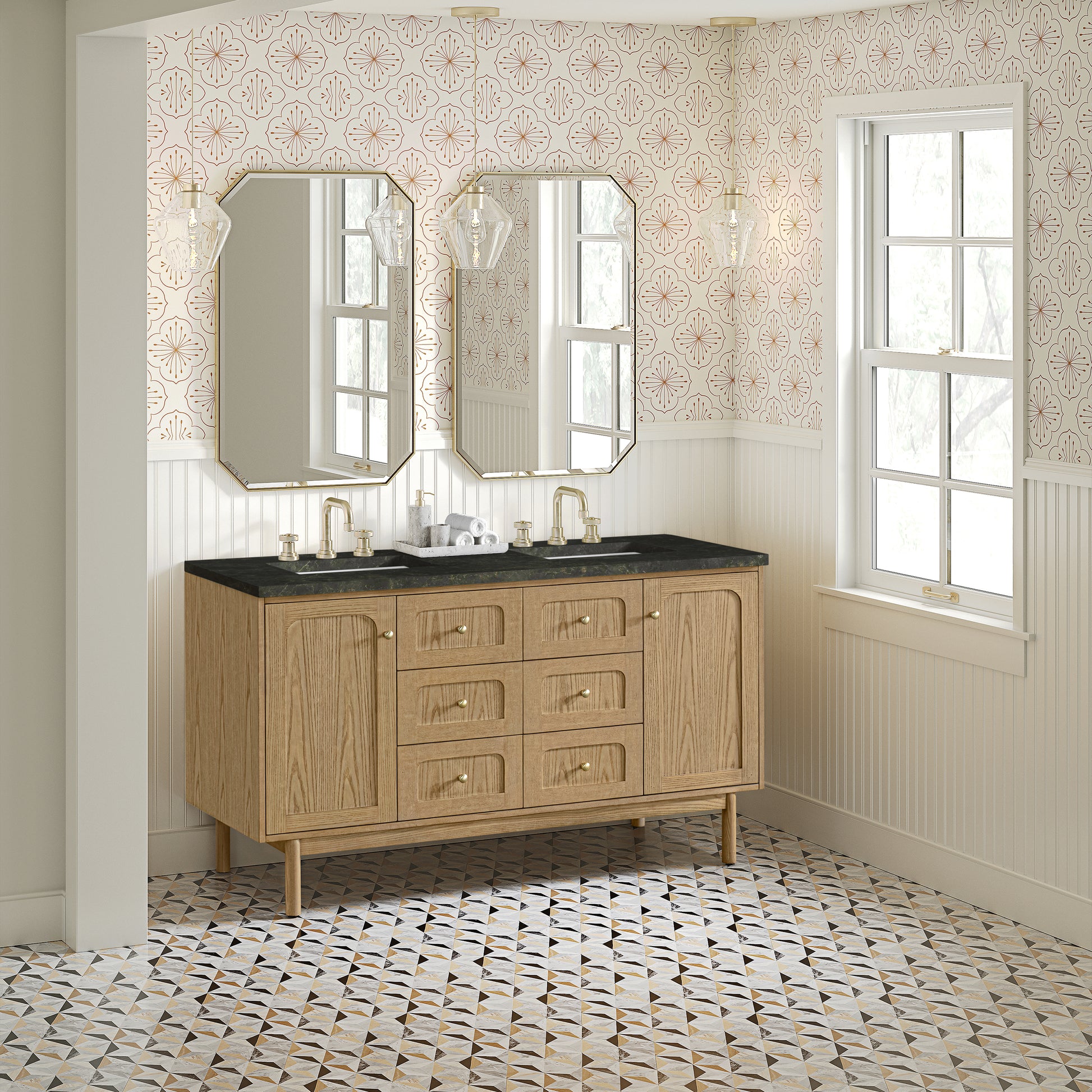 Renovate for Less Atlanta Laurent 60" Double Vanity, Light Natural Oak, w/ 3 CM Phantome Eclos Top