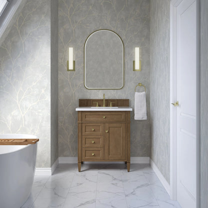 Brittany 30" Single Vanity, Pecan w/ 3 CM White Zeus Silestone Top