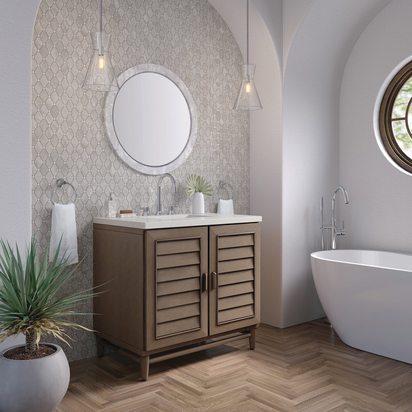 Renovate for Less Atlanta Portland 36" Single Vanity Whitewashed Walnut w/ 3 CM Lime Delight Silestone Top
