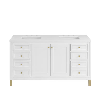 Renovate for Less Atlanta Chicago 60" Double Vanity, Glossy White, w/ 3 CM White Zeus Silestone® Top