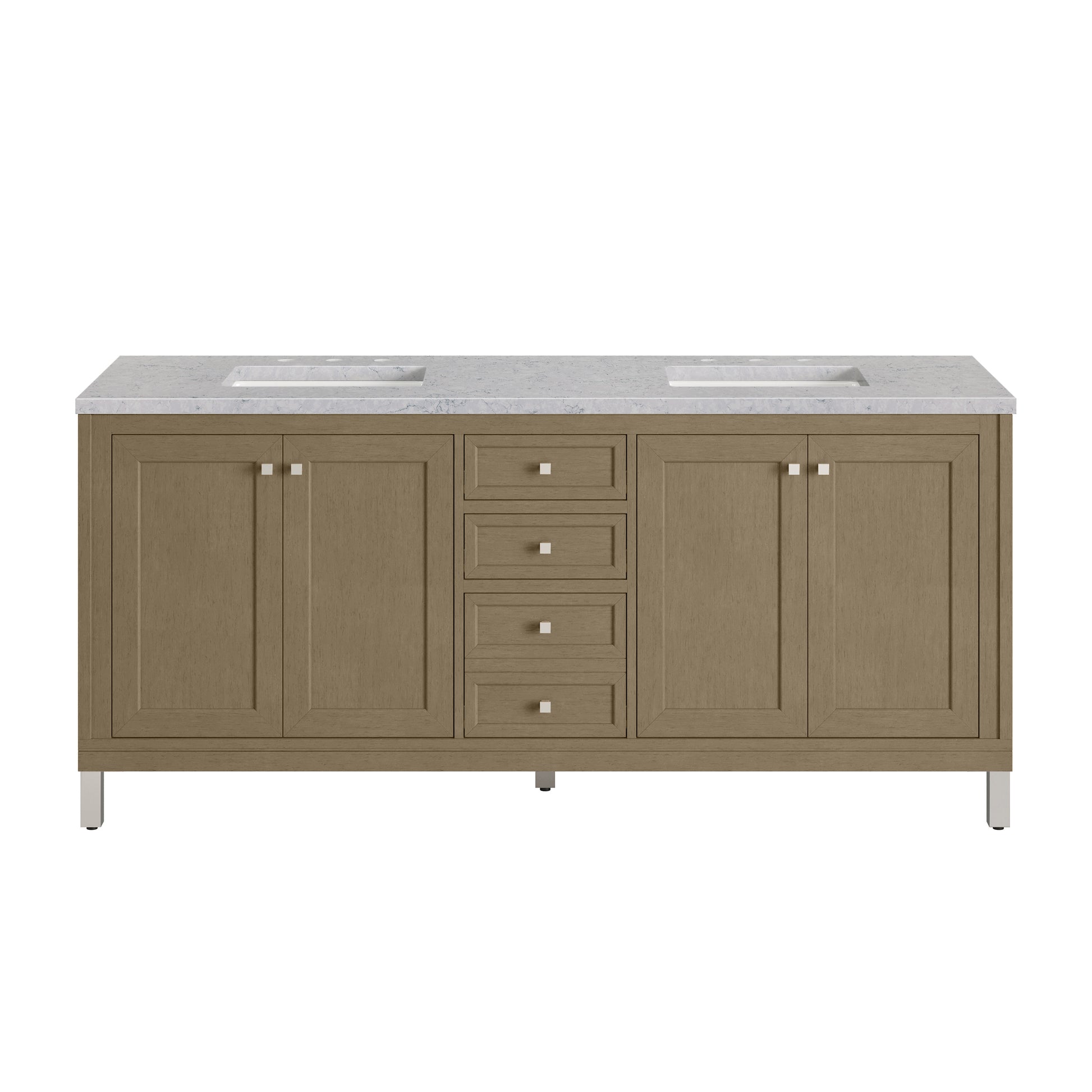 Renovate for Less Atlanta Chicago 72" Double Vanity, Walnut Whisper, w/ 3 CM Eternal Jasmine Pearl Silestone® Top