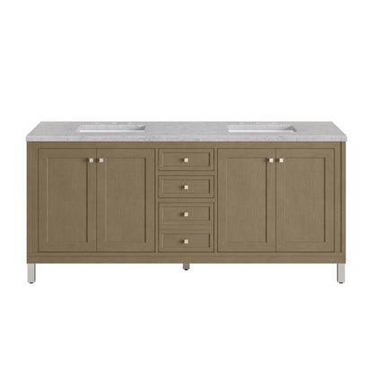 Renovate for Less Atlanta Chicago 72" Double Vanity, Walnut Whisper, w/ 3 CM Eternal Jasmine Pearl Silestone® Top