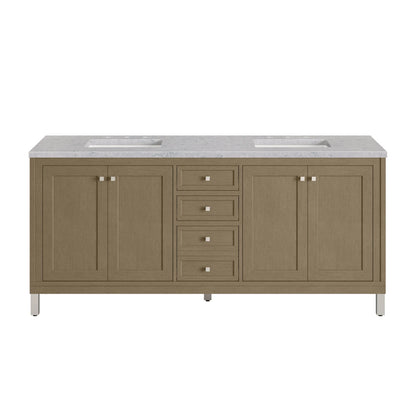 Chicago 72" Double Vanity, Walnut Whisper, w/ 3 CM Eternal Jasmine Pearl Silestone® Top