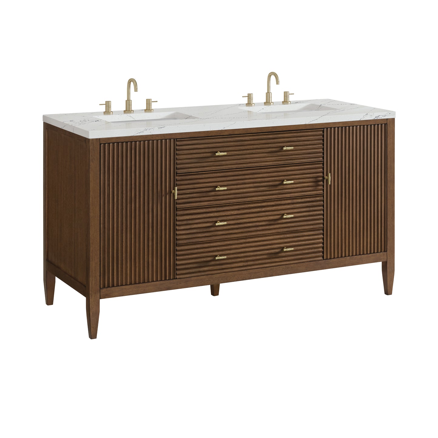 Renovate for Less Atlanta Myrrin 60" Double Vanity, Mid Century Walnut w/ 3 CM Ethereal Noctis Silestone Top w/FreePower Wireless Charger