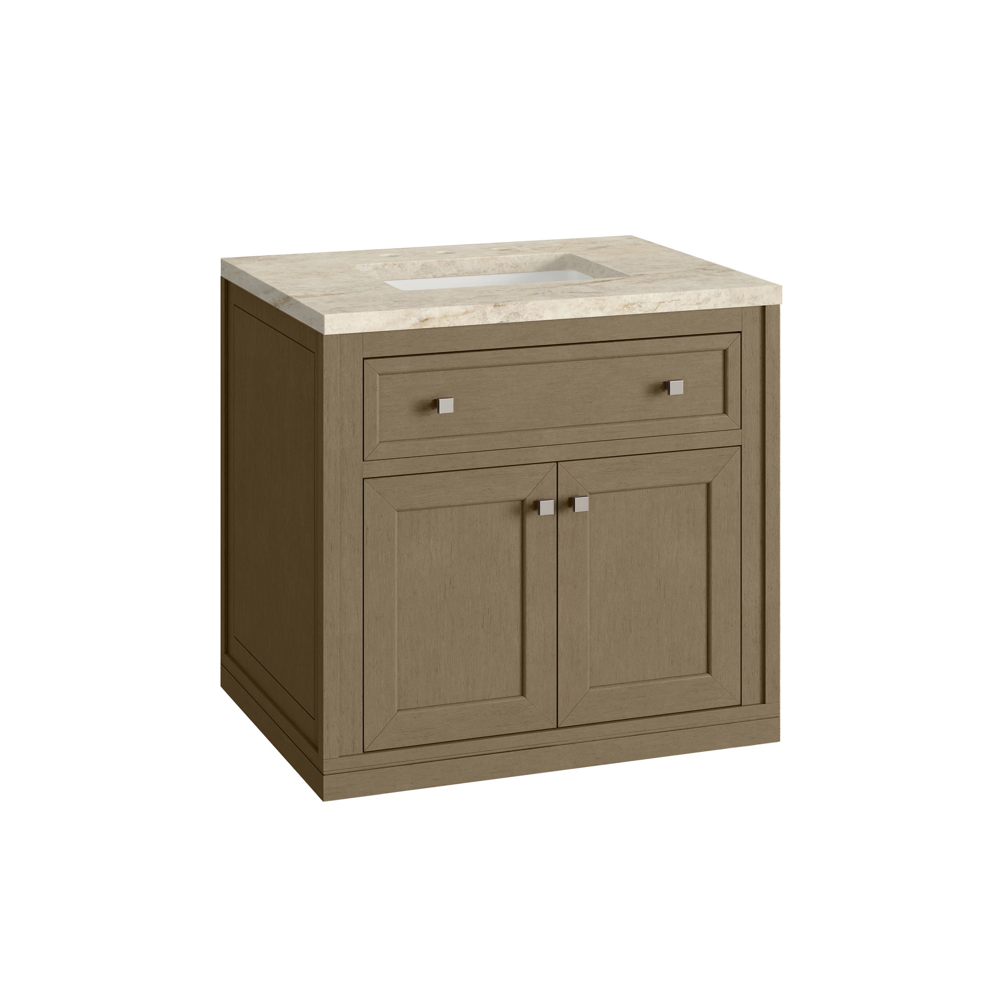 Renovate for Less Atlanta Chicago 30" Single Vanity, Walnut Whisper, w/ 3 CM Tajnar Eclos Top