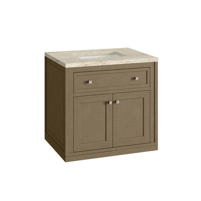 Renovate for Less Atlanta Chicago 30" Single Vanity, Walnut Whisper, w/ 3 CM Tajnar Eclos Top
