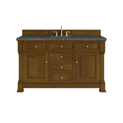 Brookfield 60" Single Vanity, Honey Oak w/ 3 CM Parisien Bleu Silestone Top