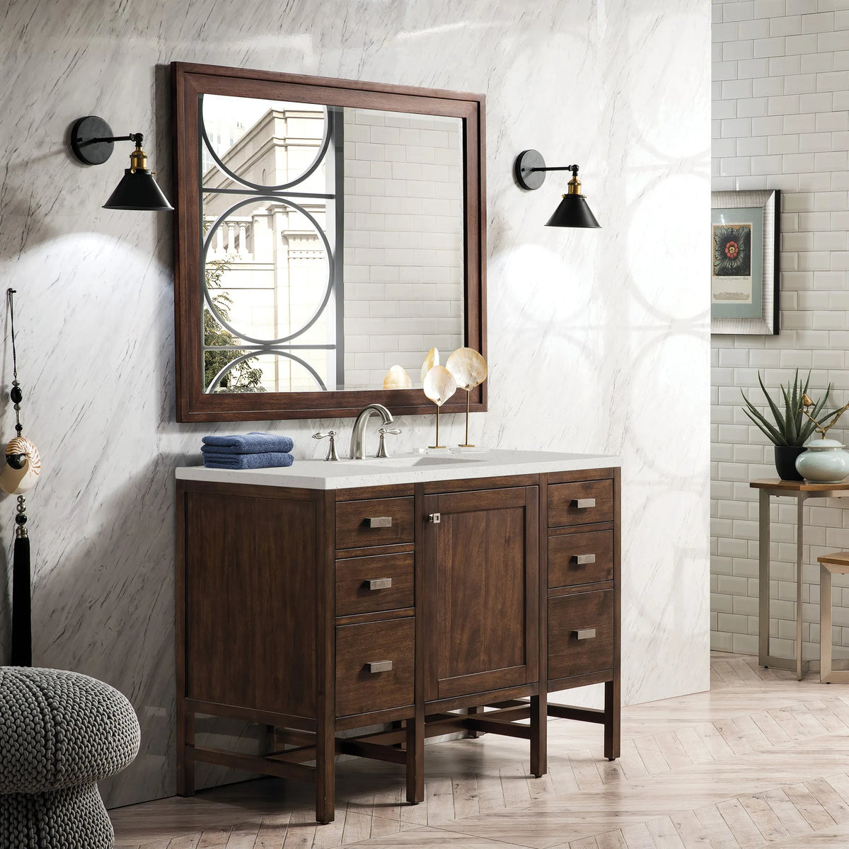 Addison 48" Single Vanity, Mid-Century Acacia w/ 3 CM Lime Delight Silestone Top