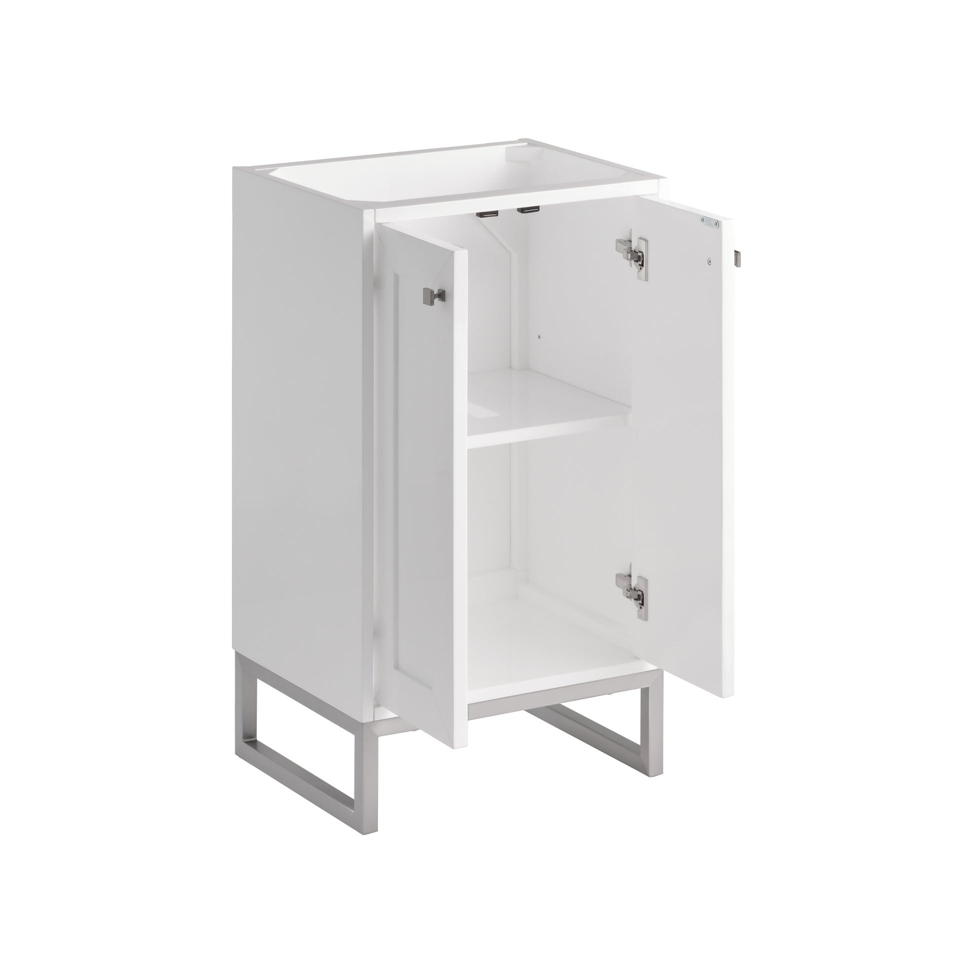 Renovate for Less Atlanta Chianti 20" Single Vanity, Glossy White, Brushed Nickel, w/ White Glossy Composite Stone Top
