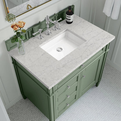 Brittany 36" Single Vanity, Smokey Celadon w/ 3 CM Eternal Jasmine Pearl Top