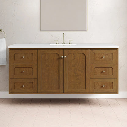 Laurent 60" Single Vanity, Honey Oak w/ 3 CM White Zeus Silestone Top