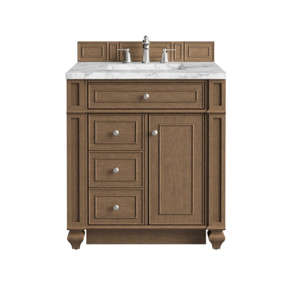 Bristol 30" Single Vanity, Saddle Brown w/ 3 CM Carrara Marble Top