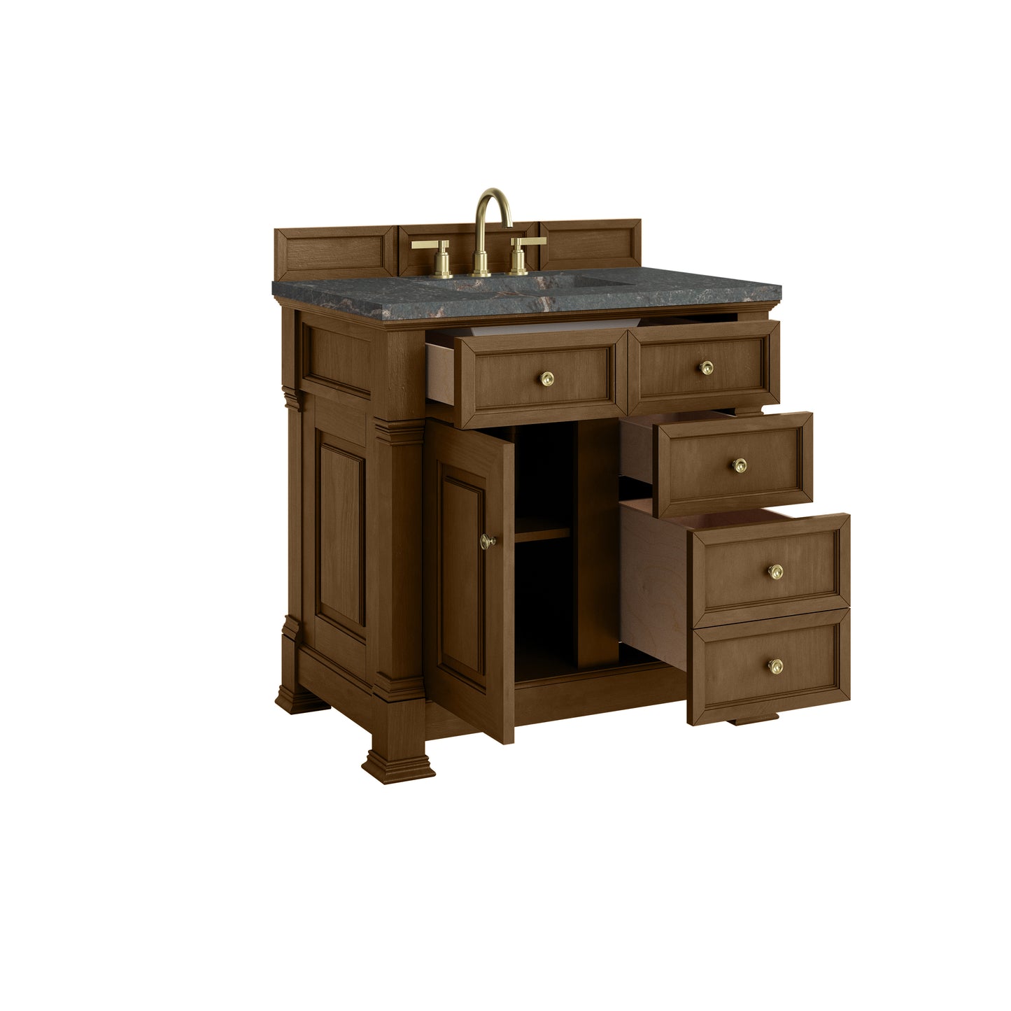 Renovate for Less Atlanta Brookfield 36" Single Vanity, Honey Oak w/ 3 CM Parisien Bleu Silestone Top