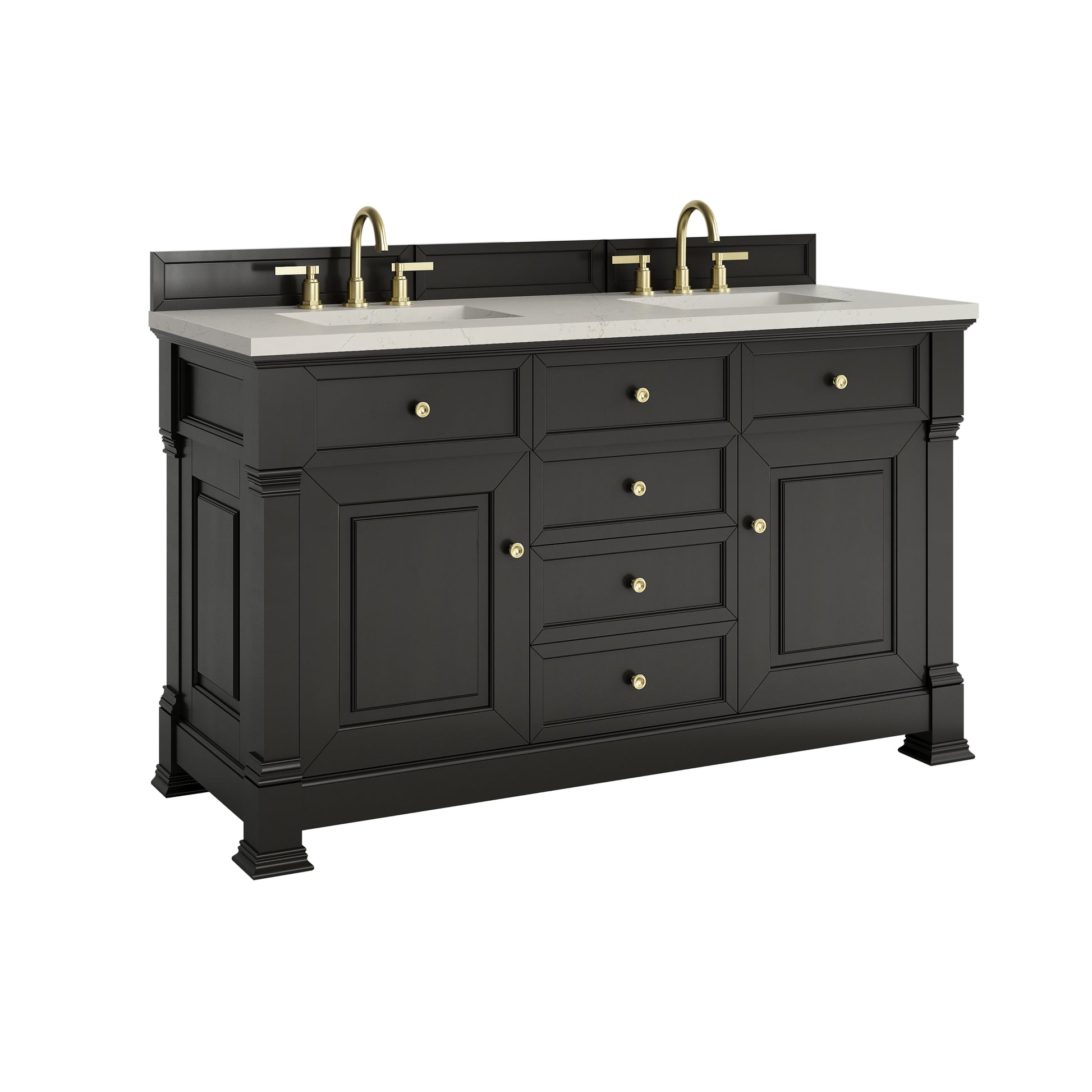 Renovate for Less Atlanta Brookfield 60" Double Vanity, Black Onyx, w/ 3 CM Siberian Silestone Top