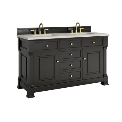 Renovate for Less Atlanta Brookfield 60" Double Vanity, Black Onyx, w/ 3 CM Siberian Silestone Top